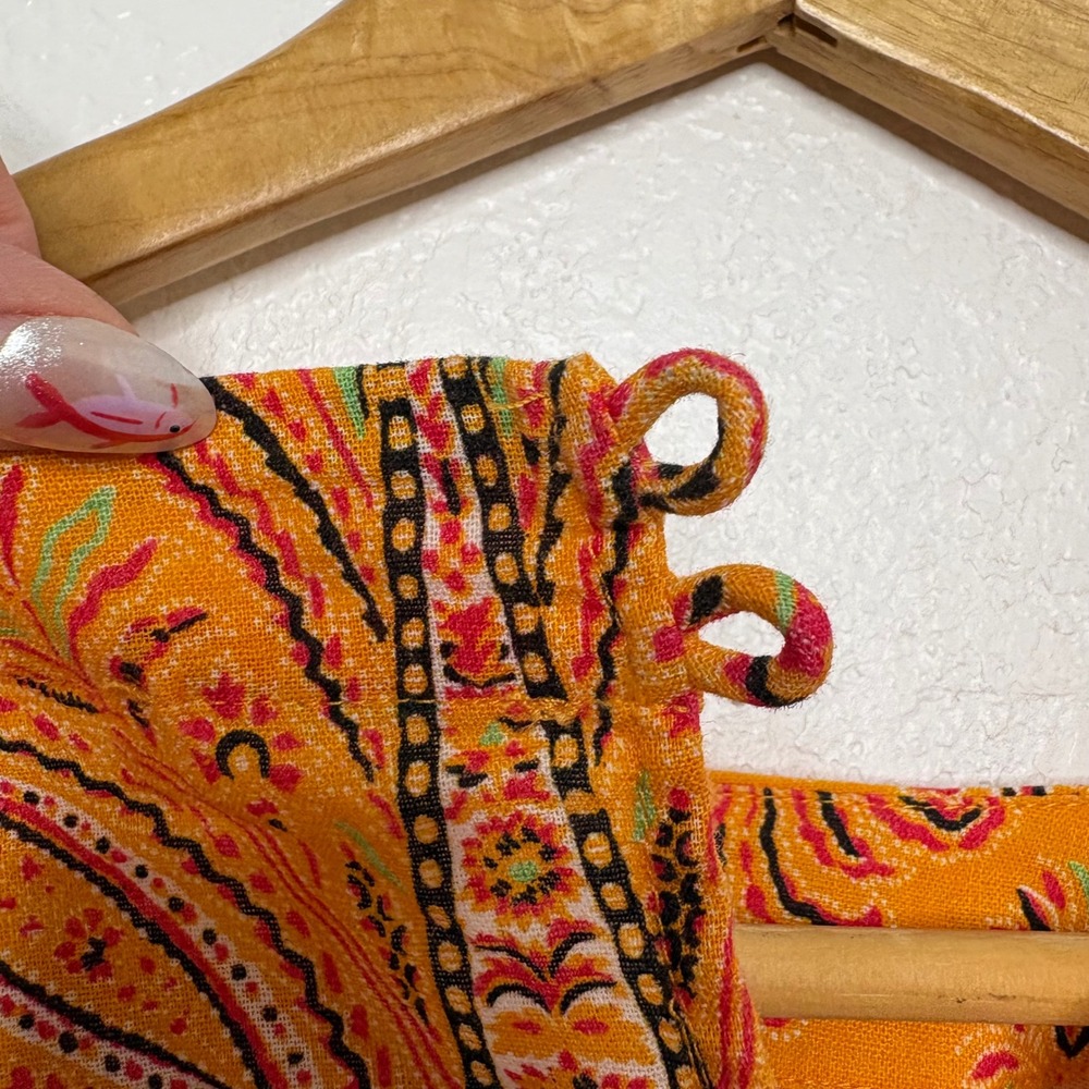 BOTEH Calla Crop Top Ochre Orange Paisley Linen Cotton Balloon Sleeve Size 1 - Picture 4 of 10